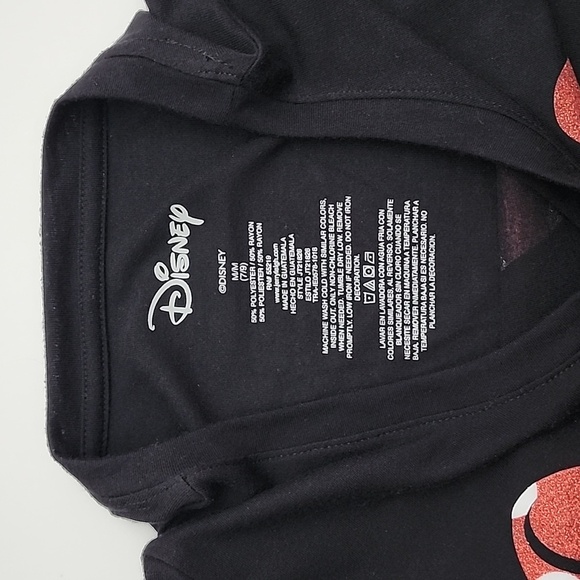 Disney Minnie Mouse Short Sleeve T-Shirt Black Red Glitter Bow Size Medium 7, 9 - Picture 6 of 10